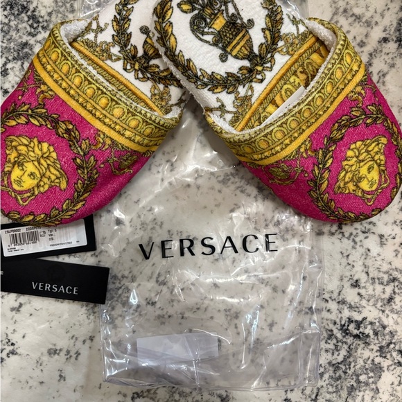 Versace Pink and Gold Medusa Slippers - Picture 7 of 12